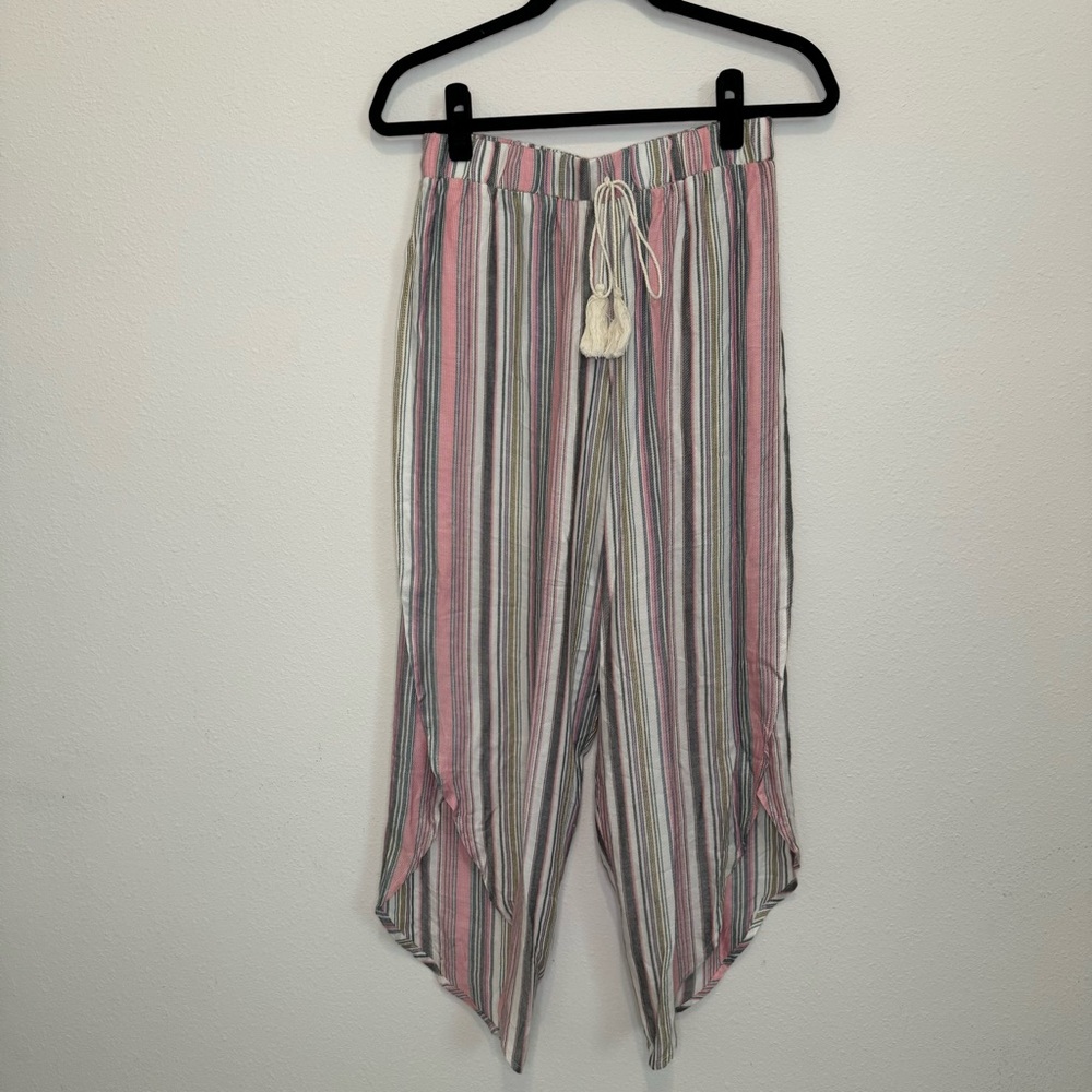 Mimi Chica Split Hem Striped Pink Rayon Pants Womens Size Medium NWT